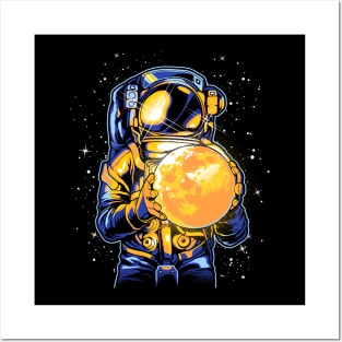 astronaut holding a moon Posters and Art